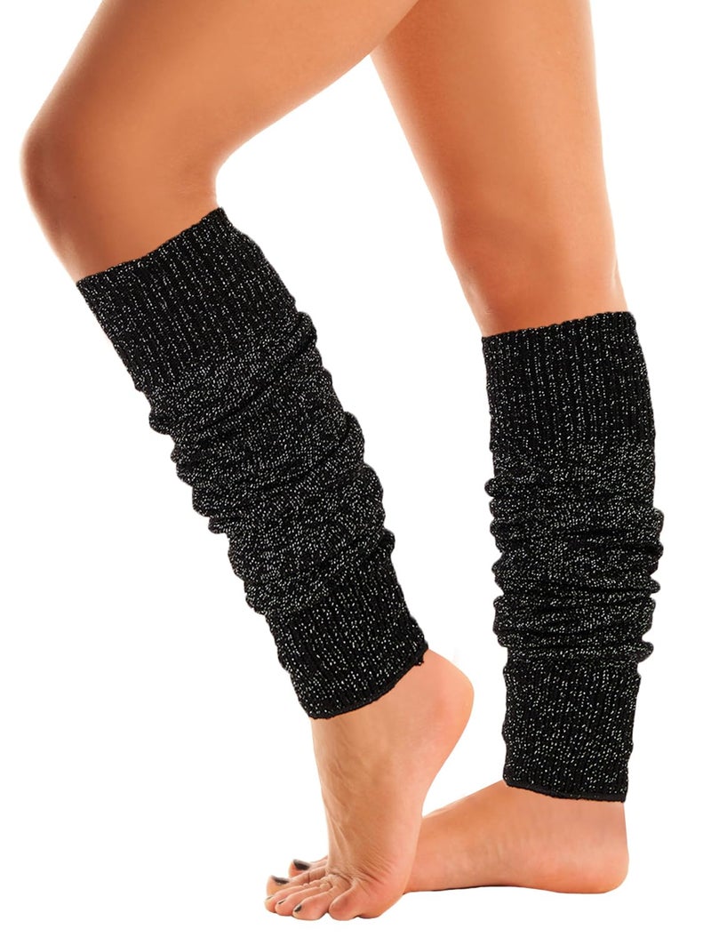 Mysocks Leg Warmers Extra Soft Stylish Fancy Winter 80s Party Dance Glitter Long Legwarmers for Women Girls Ladies Black Speckled Glitter - Image 1